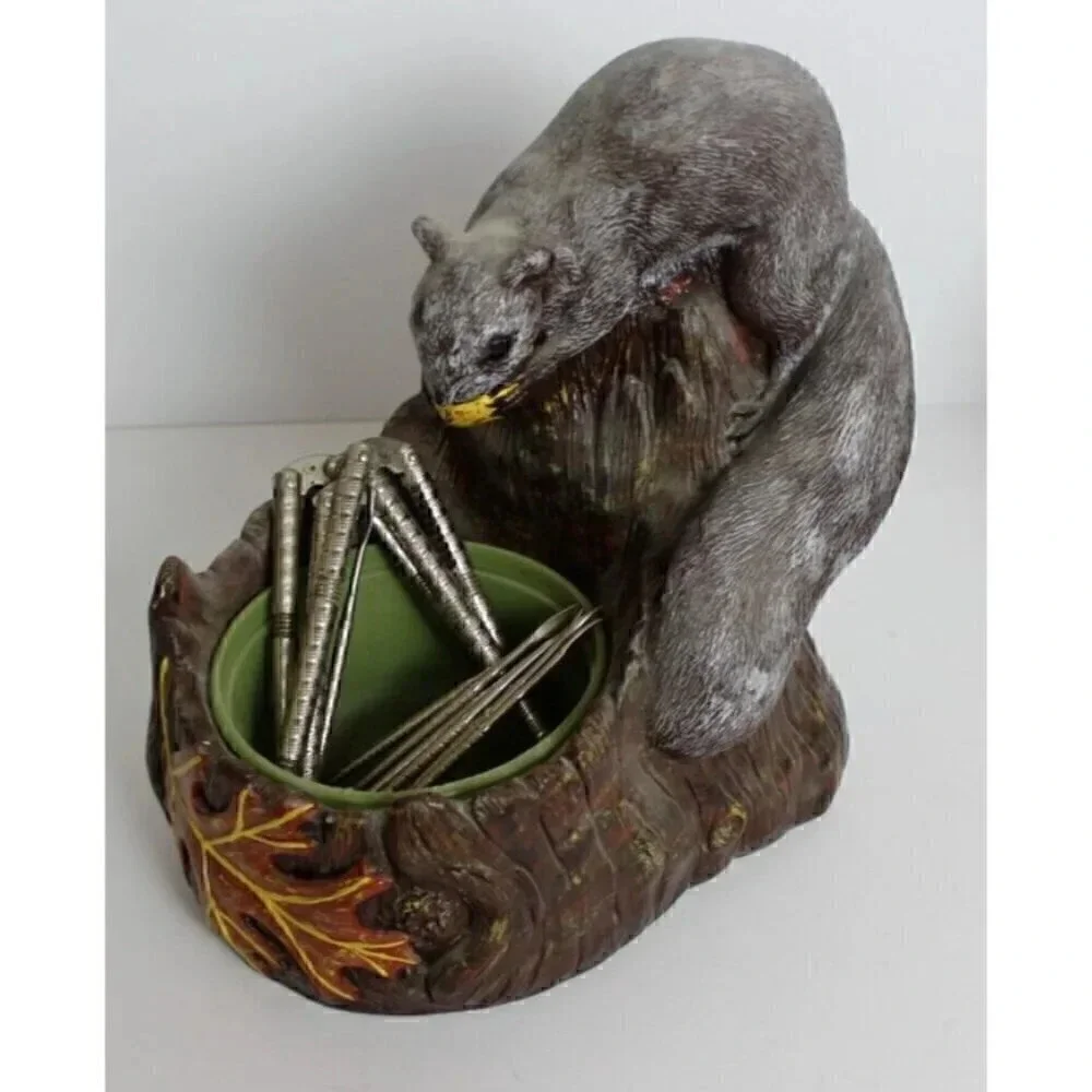 Vintage 1980 Squirrel Picking Nuts On Tree Nut Bowl w/ Nut Cracker Statue Figure